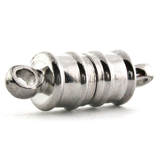 Ridged Silverplated 6mm Loop End Barrel Magnetic Clasp Set Of 10 MC20