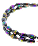 6X12mm Magnetic Hematite Rice With Rainbow Striped Center Mh62