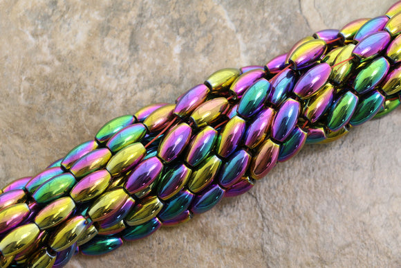 6X12mm Magnetic Hematite Rainbow Rice/Oval Mh43