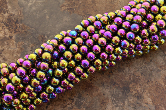 8mm Magnetic Hematite Rainbow Round MH44